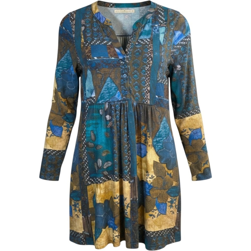Peruvian‎ Connection Tunic Top Womens Small Patchwork Boho Artsy Pima Cotton
